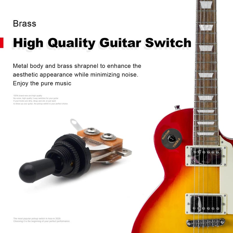 SAPHUE Guitar 3 Way Toggle Switch Position Short Straight Black Top Black Knobs for Gibon Epiphone Les Paul Electric Guitar Parts Pickup Selector kit with Plate Rhythm Treble Washer Ring - Image 3